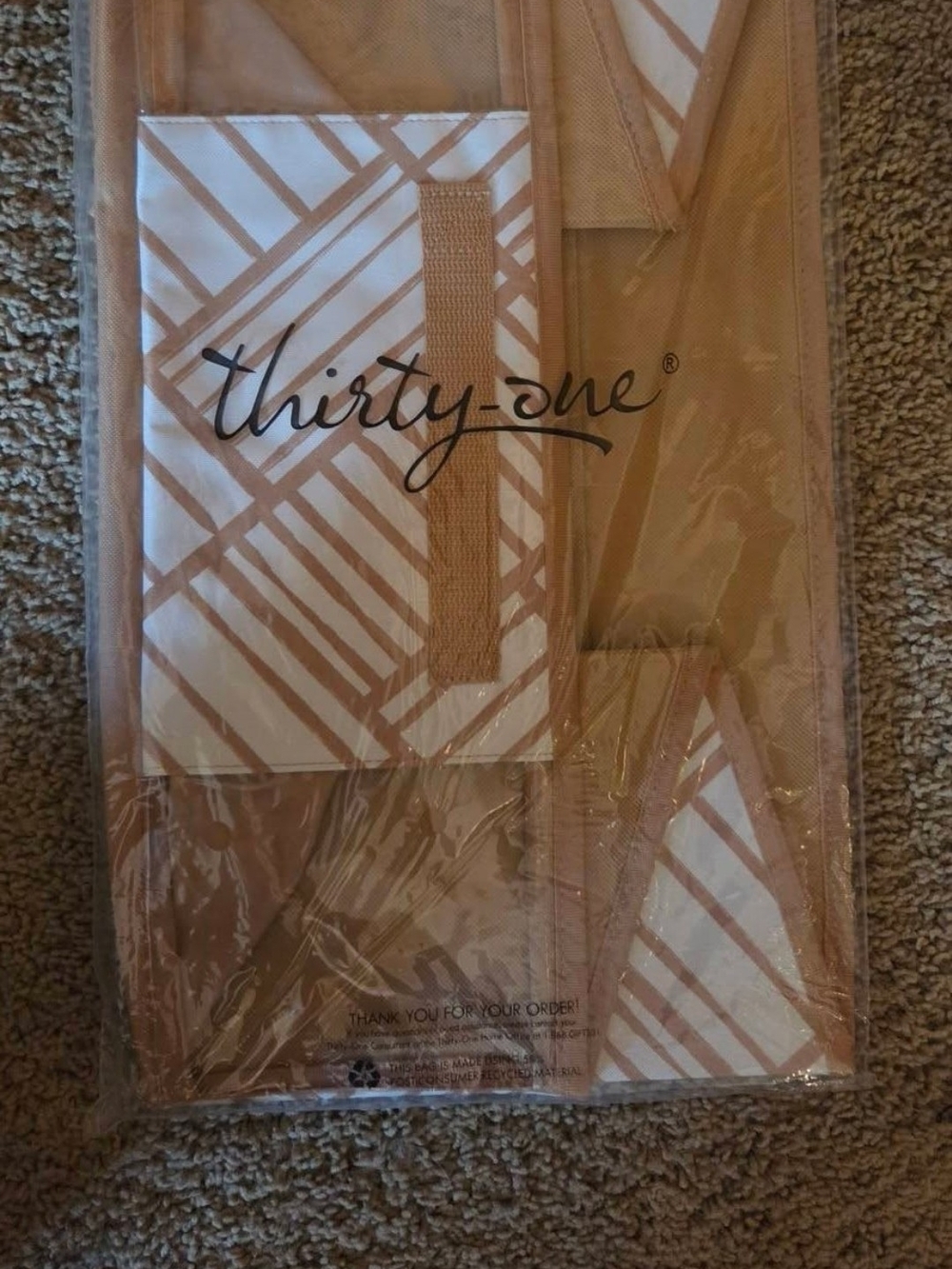 thirty-one Cream & Tan Striped Shelf Storage Bin